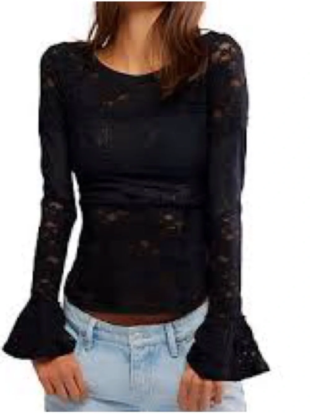 Free People Black Lace Top With Flared Sleeves